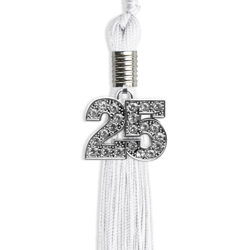 White Graduation Tassel with Silver Bling Charm by Wholesale Grad Supply