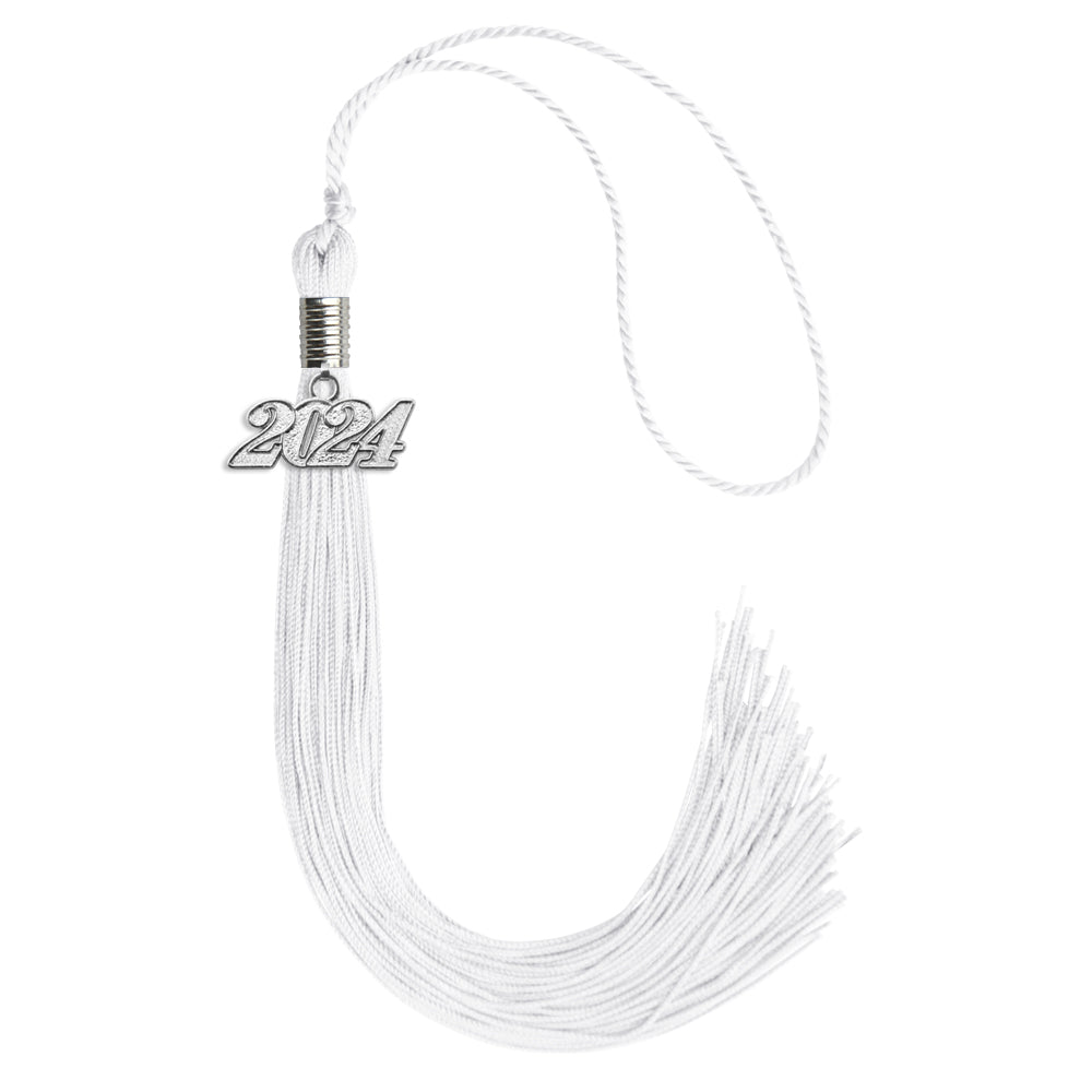 White Graduation Tassel with Silver Bling Charm by Wholesale Grad Supply