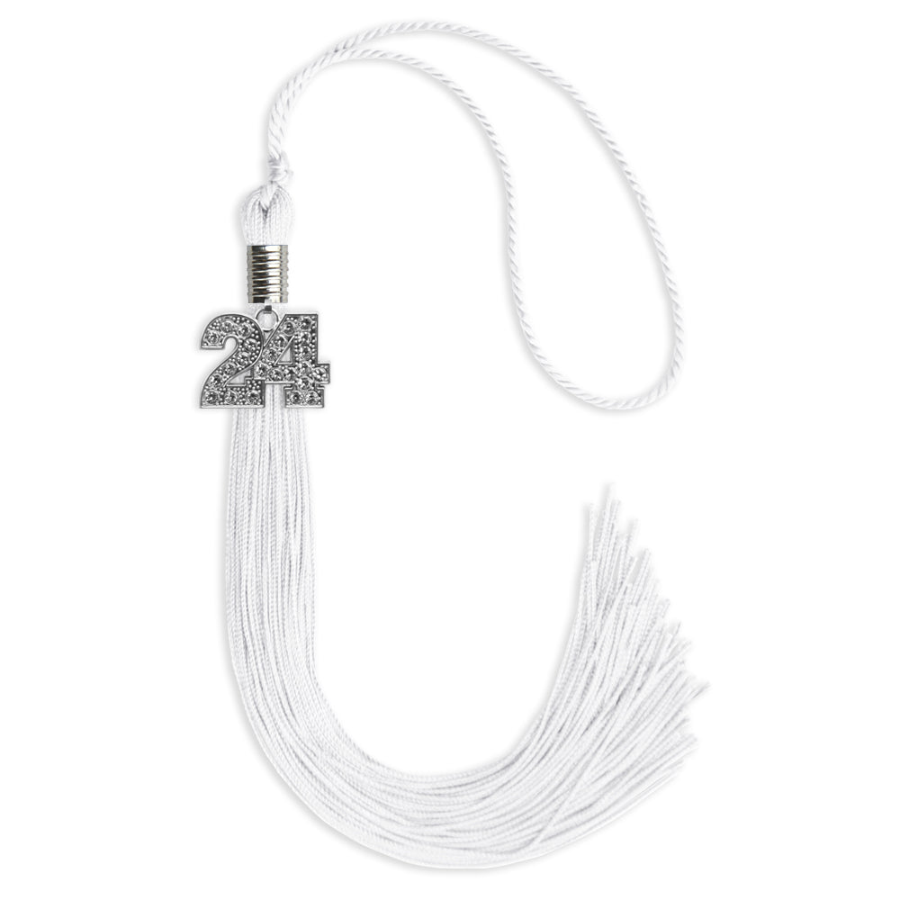 White Graduation Tassel with Silver Bling Charm by Wholesale Grad Supply