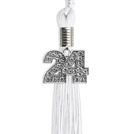 White Graduation Tassel with Silver Bling Charm by Wholesale Grad Supply