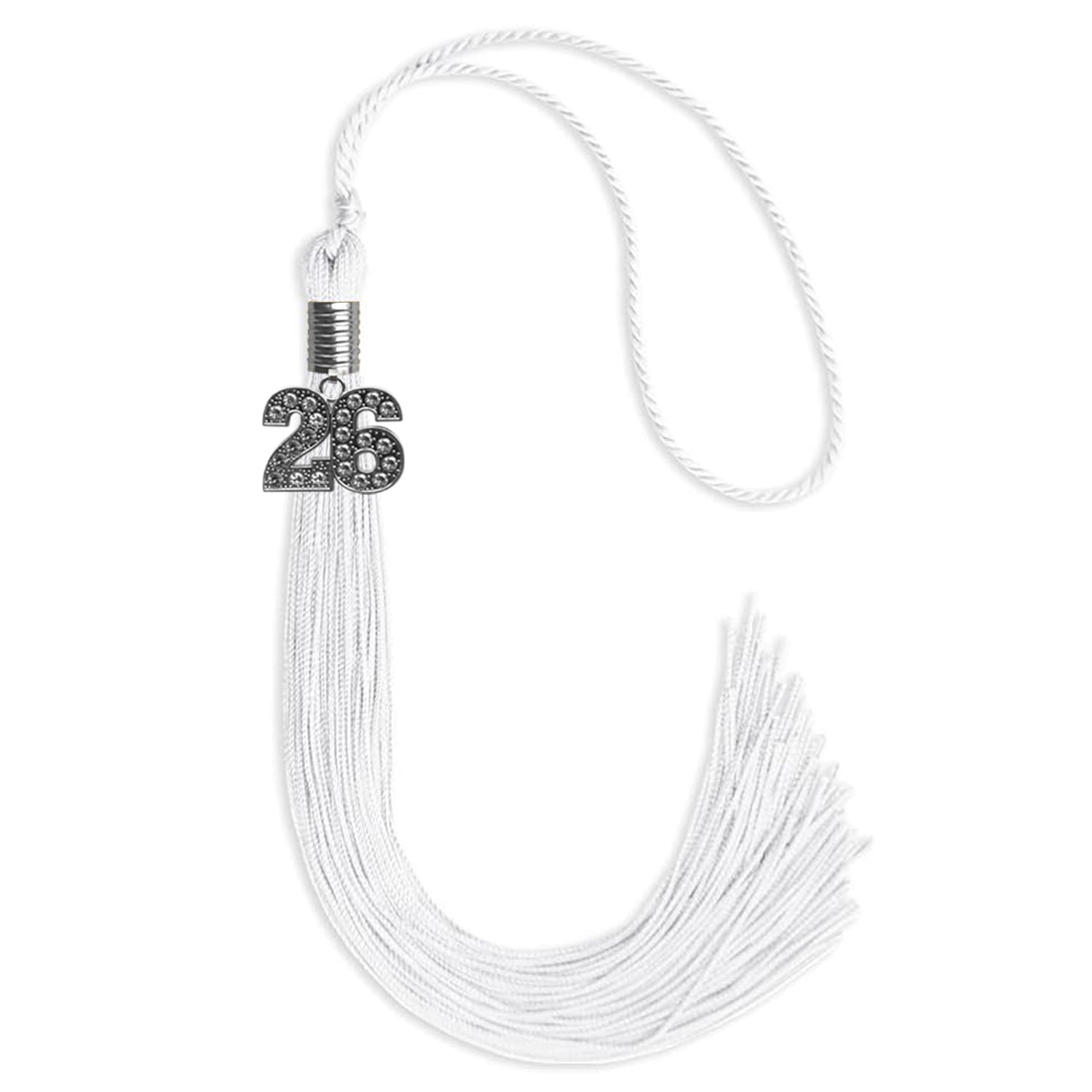 White Graduation Tassel with Silver Bling Charm by Wholesale Grad Supply