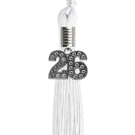 White Graduation Tassel with Silver Bling Charm by Wholesale Grad Supply