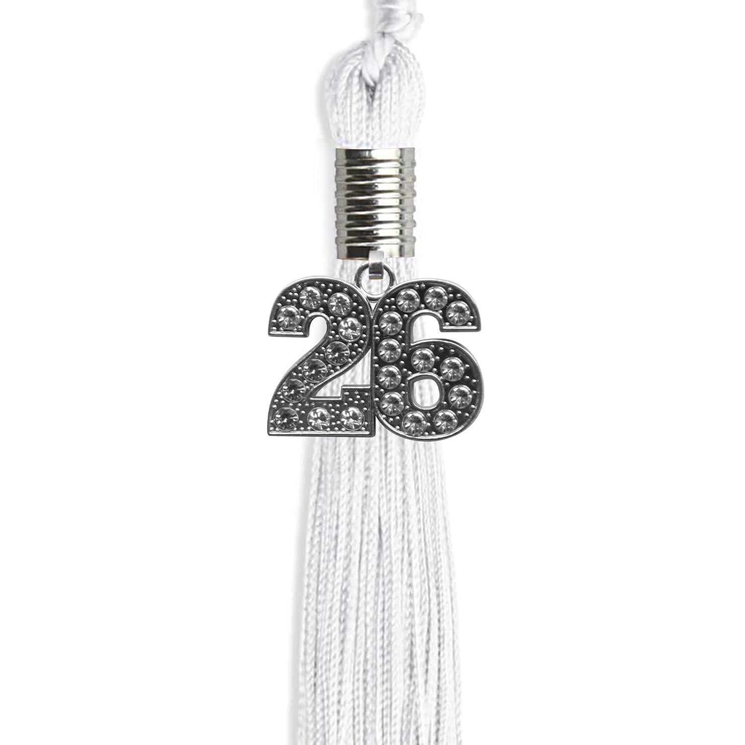 White Graduation Tassel with Silver Bling Charm by Wholesale Grad Supply