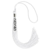 White Graduation Tassel with Silver Stacked Date Drop by Wholesale Grad Supply