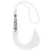 White Graduation Tassel with Silver Stacked Date Drop by Wholesale Grad Supply