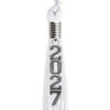 White Graduation Tassel with Silver Stacked Date Drop by Wholesale Grad Supply