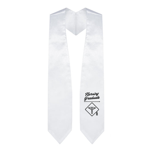 White Nursing Graduate Stole/Sash with Classic Tips by Wholesale Grad Supply