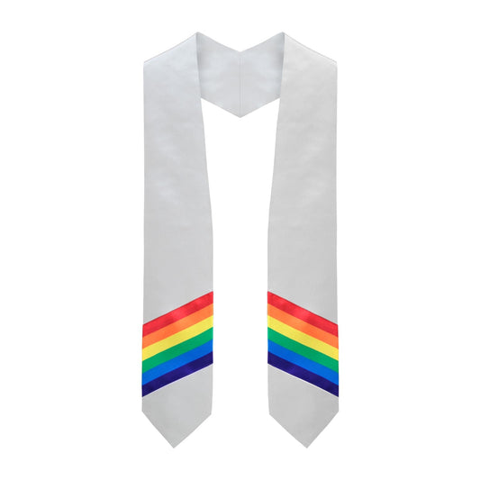 White Rainbow LGBTQ+ Gay Pride Graduation Stole by Wholesale Grad Supply