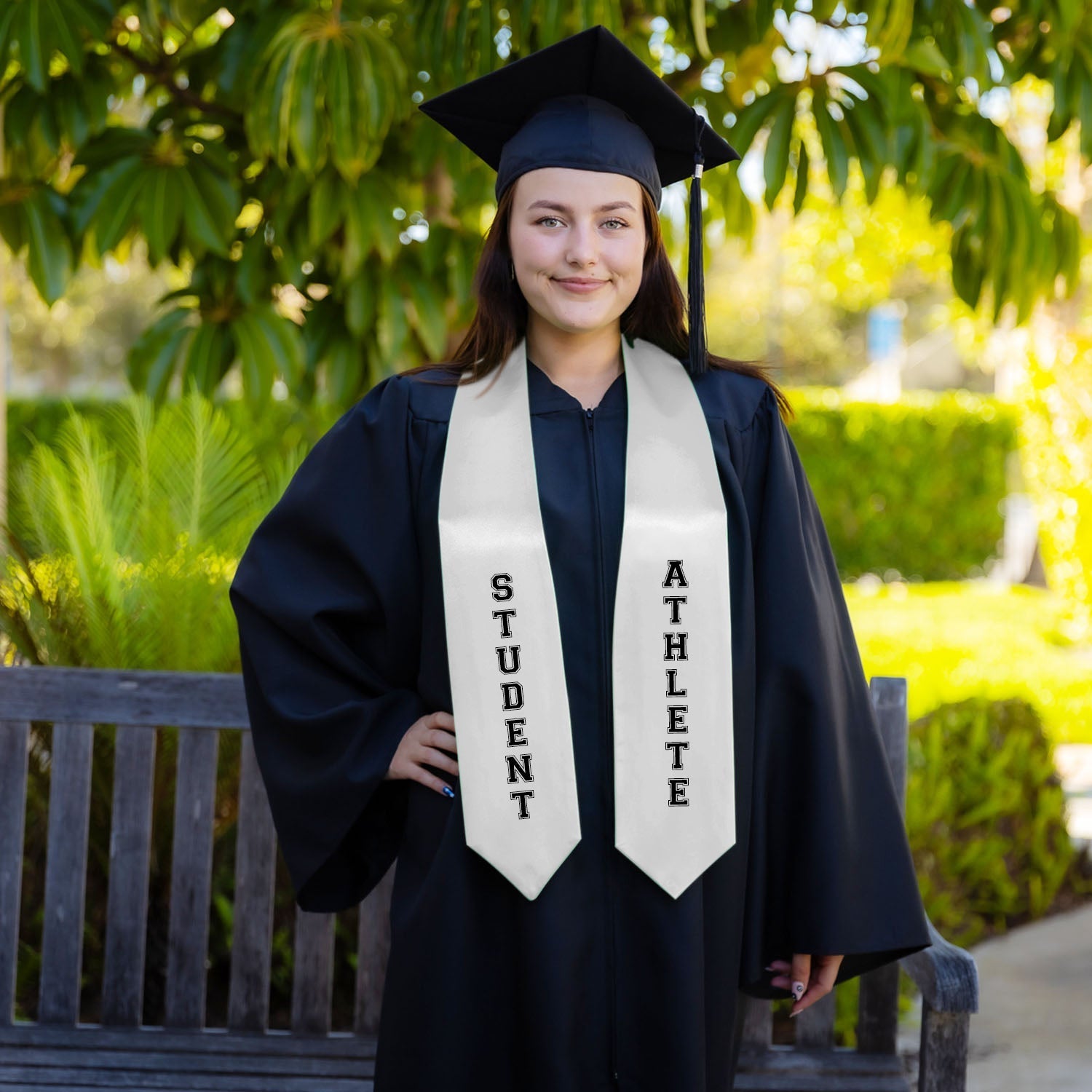 White Student Athlete Graduate Stole/Sash with Classic Tips by Wholesale Grad Supply
