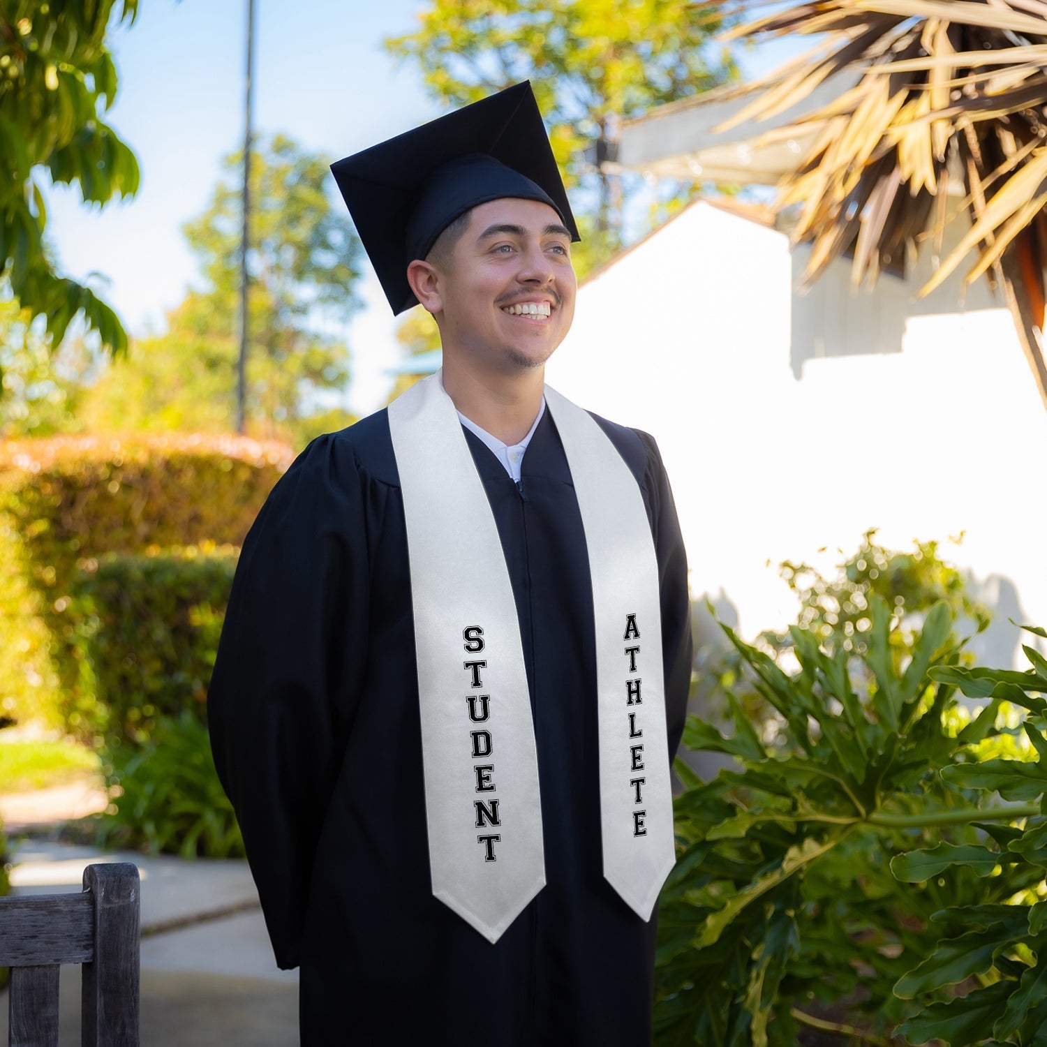 White Student Athlete Graduate Stole/Sash with Classic Tips by Wholesale Grad Supply