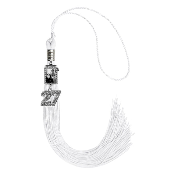 White Tassel with Photo Frame Charm and Bling Charm by Wholesale Grad Supply