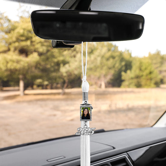 White Tassel with Photo Frame Charm and Year Date Drop by Wholesale Grad Supply