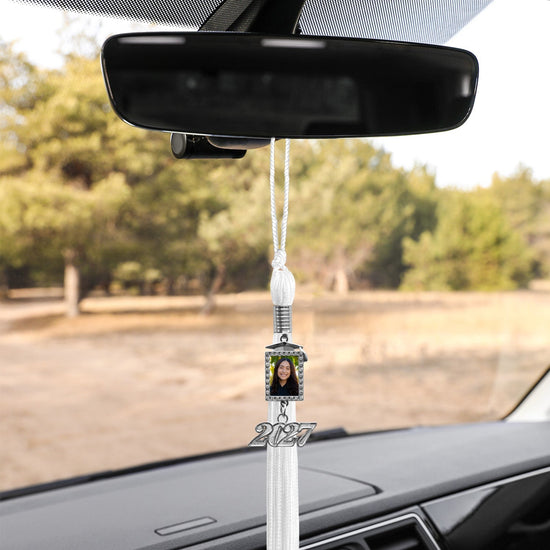 White Tassel with Photo Frame Charm and Year Date Drop by Wholesale Grad Supply