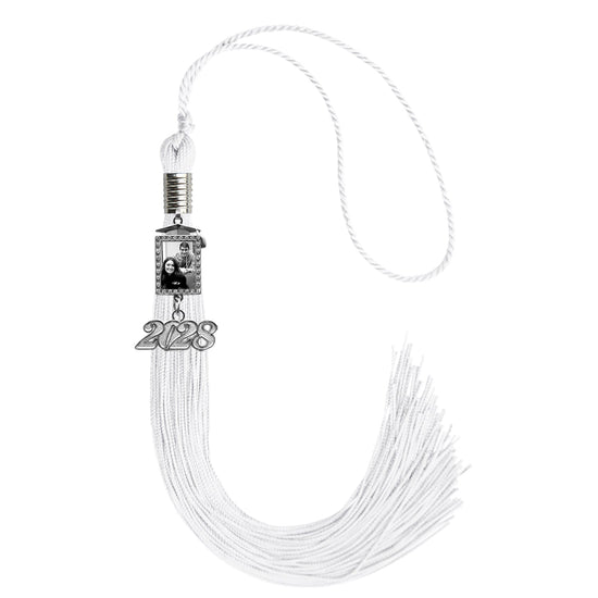 White Tassel with Photo Frame Charm and Year Date Drop by Wholesale Grad Supply