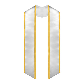 White/Gold Plain Graduation Stole with Trim Color & Angled End by Wholesale Grad Supply