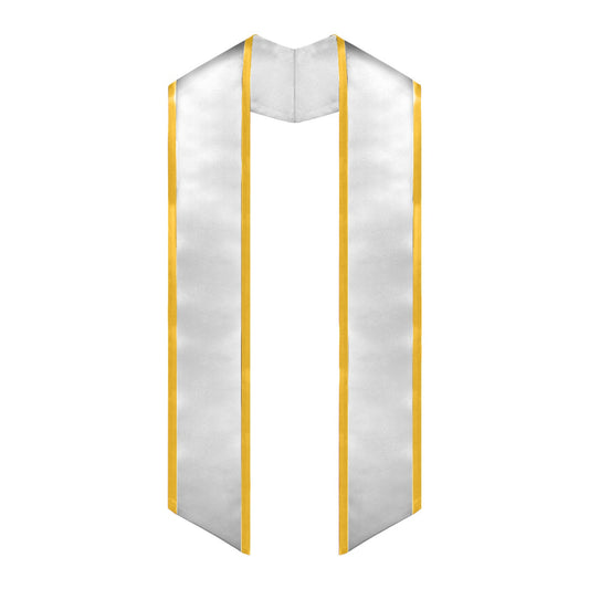 White/Gold Plain Graduation Stole with Trim Color & Angled End by Wholesale Grad Supply