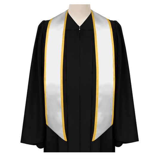 White/Gold Plain Graduation Stole with Trim Color & Angled End by Wholesale Grad Supply