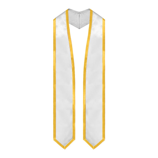 White/Gold Plain Graduation Stole with Trim Color & Classic End by Wholesale Grad Supply