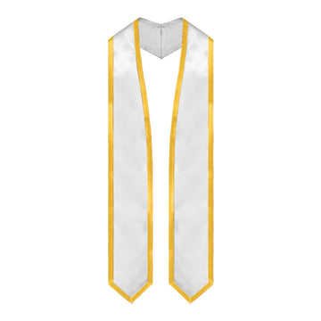 White/Gold Plain Graduation Stole with Trim Color & Classic End by Wholesale Grad Supply