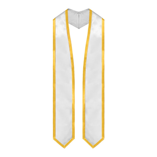White/Gold Plain Graduation Stole with Trim Color & Classic End by Wholesale Grad Supply