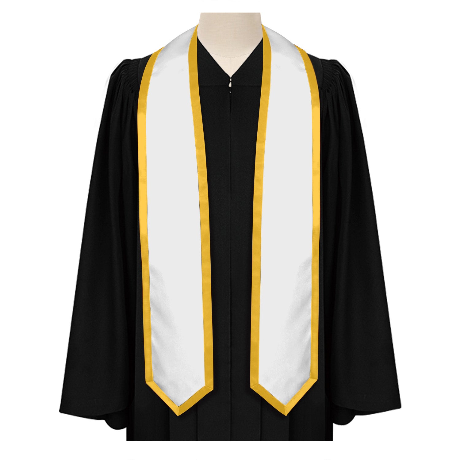 White/Gold Plain Graduation Stole with Trim Color & Classic End by Wholesale Grad Supply