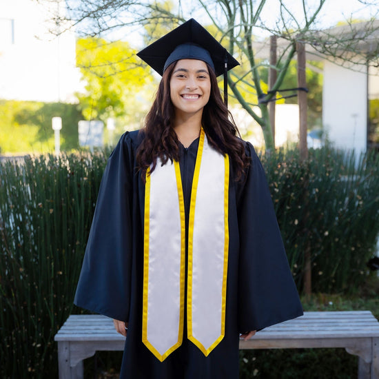 White/Gold Plain Graduation Stole with Trim Color & Classic End by Wholesale Grad Supply