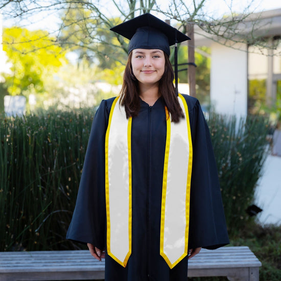 White/Gold Plain Graduation Stole with Trim Color & Classic End by Wholesale Grad Supply