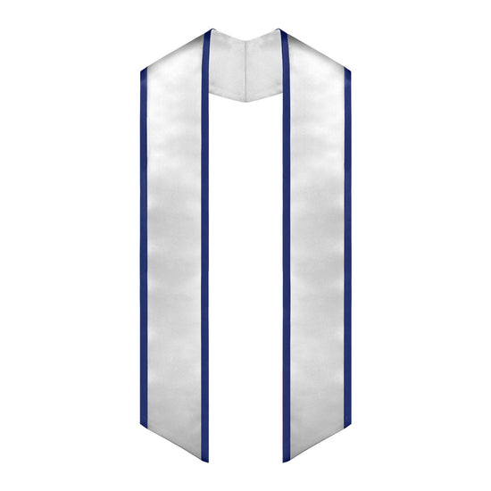 White/Navy Blue Plain Graduation Stole with Trim Color & Angled End by Wholesale Grad Supply