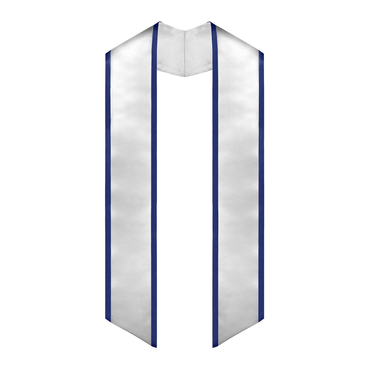White/Navy Blue Plain Graduation Stole with Trim Color & Angled End by Wholesale Grad Supply