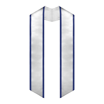 White/Navy Blue Plain Graduation Stole with Trim Color & Angled End by Wholesale Grad Supply