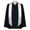 White/Navy Blue Plain Graduation Stole with Trim Color & Angled End by Wholesale Grad Supply