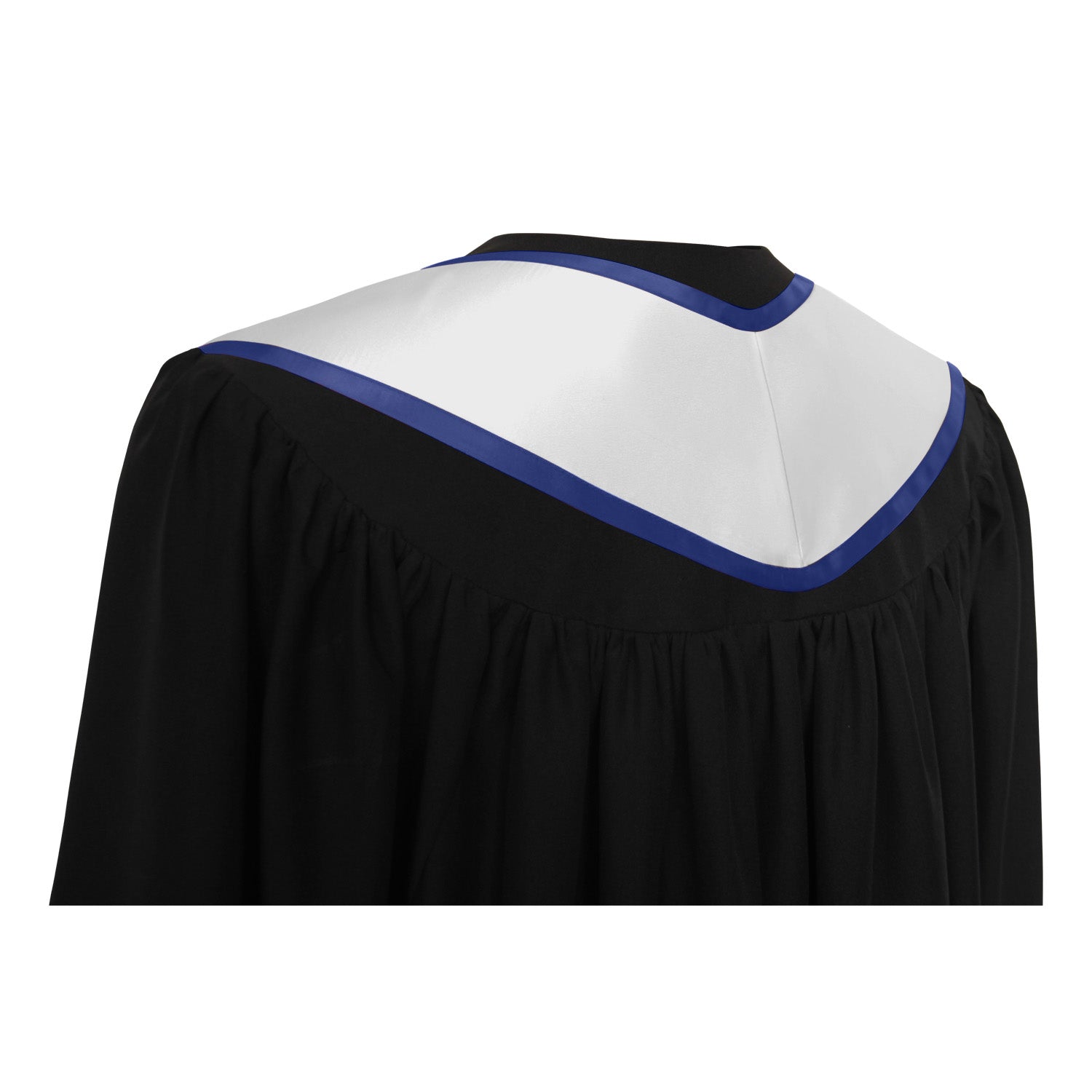 White/Navy Blue Plain Graduation Stole with Trim Color & Angled End by Wholesale Grad Supply