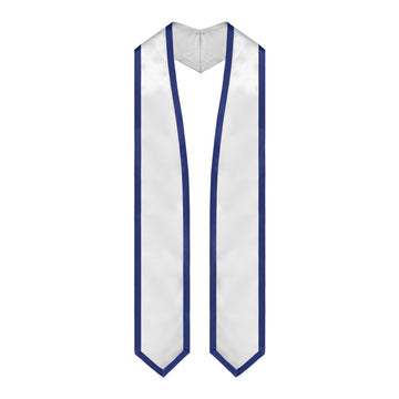 White/Navy Blue Plain Graduation Stole with Trim Color & Classic End by Wholesale Grad Supply