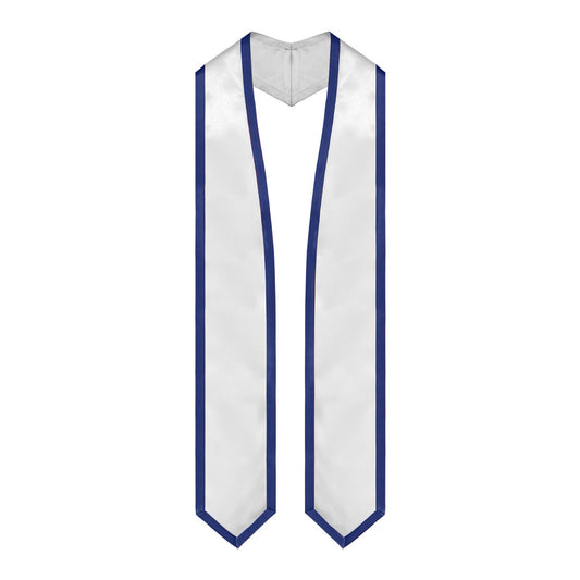 White/Navy Blue Plain Graduation Stole with Trim Color & Classic End by Wholesale Grad Supply