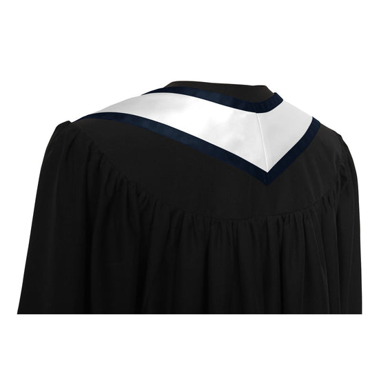 White/Navy Blue Plain Graduation Stole with Trim Color & Classic End by Wholesale Grad Supply
