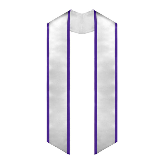 White/Purple Plain Graduation Stole with Trim Color & Angled End by Wholesale Grad Supply