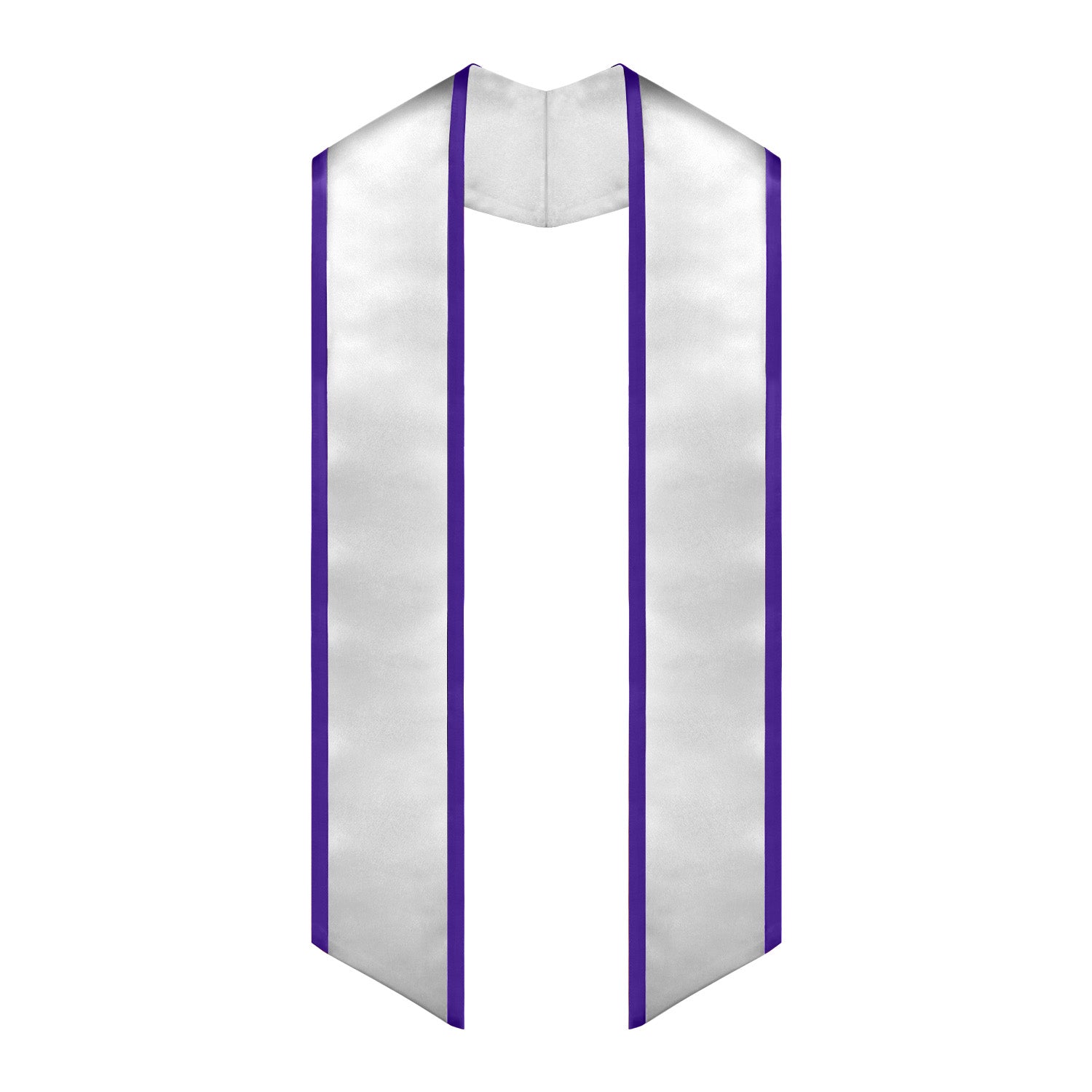 White/Purple Plain Graduation Stole with Trim Color & Angled End by Wholesale Grad Supply