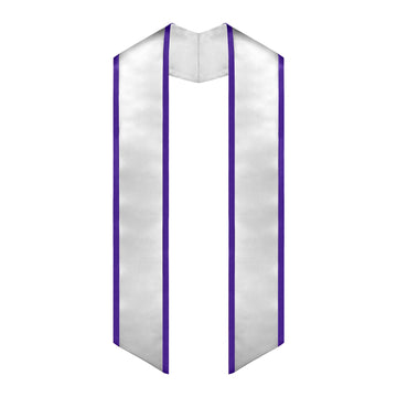 White/Purple Plain Graduation Stole with Trim Color & Angled End by Wholesale Grad Supply