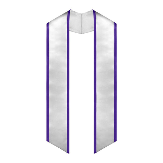 White/Purple Plain Graduation Stole with Trim Color & Angled End by Wholesale Grad Supply