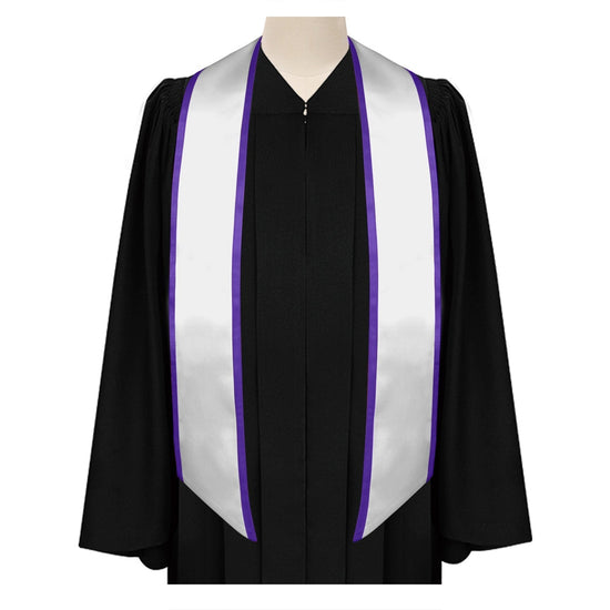 White/Purple Plain Graduation Stole with Trim Color & Angled End by Wholesale Grad Supply