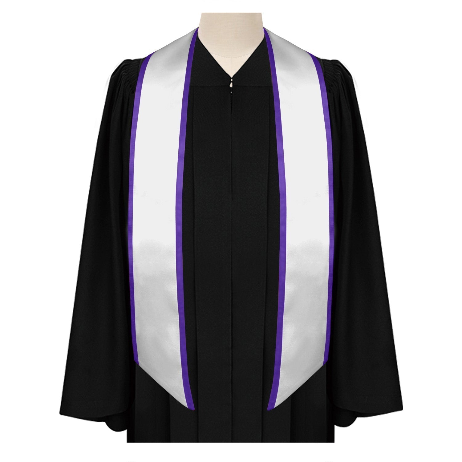 White/Purple Plain Graduation Stole with Trim Color & Angled End by Wholesale Grad Supply
