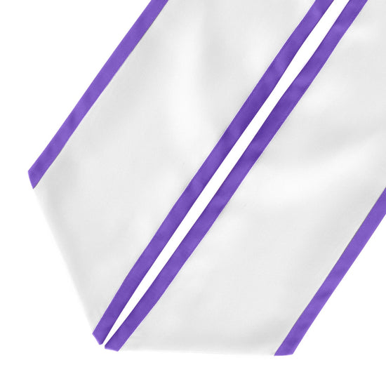White/Purple Plain Graduation Stole with Trim Color & Angled End by Wholesale Grad Supply