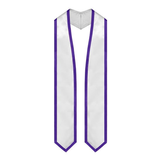 White/Purple Plain Graduation Stole with Trim Color & Classic End by Wholesale Grad Supply