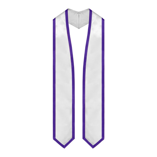 White/Purple Plain Graduation Stole with Trim Color & Classic End by Wholesale Grad Supply