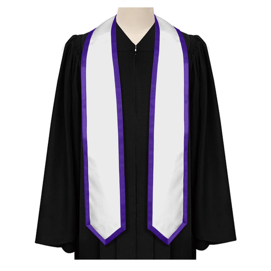White/Purple Plain Graduation Stole with Trim Color & Classic End by Wholesale Grad Supply