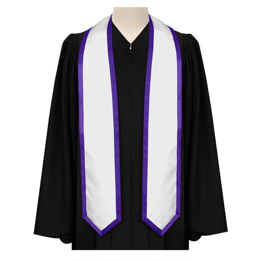 White/Purple Plain Graduation Stole with Trim Color & Classic End by Wholesale Grad Supply