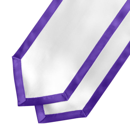 White/Purple Plain Graduation Stole with Trim Color & Classic End by Wholesale Grad Supply