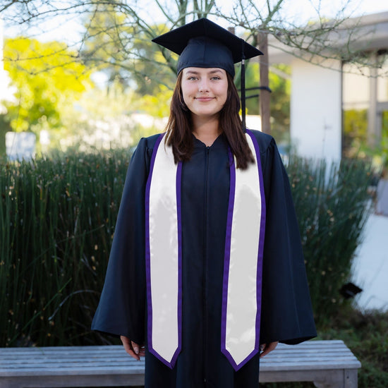 White/Purple Plain Graduation Stole with Trim Color & Classic End by Wholesale Grad Supply