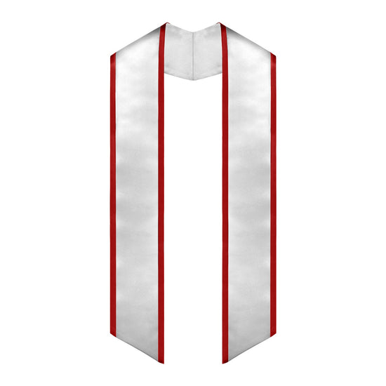 White/Red Plain Graduation Stole with Trim Color & Angled End by Wholesale Grad Supply