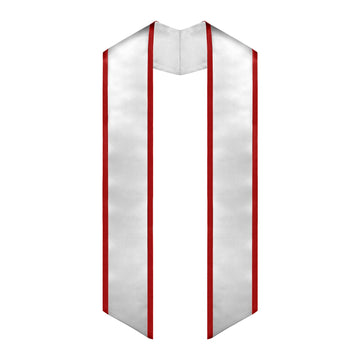 White/Red Plain Graduation Stole with Trim Color & Angled End by Wholesale Grad Supply